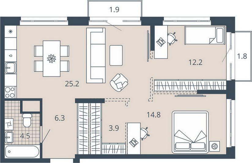Продажа 2-комнатной квартиры 70,2 м², 21/23 этаж