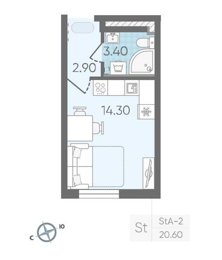 Продажа квартиры-студии 20,6 м², 2/25 этаж