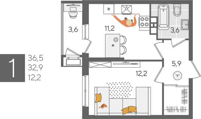 Продажа 1-комнатной квартиры 36,5 м², 3/24 этаж