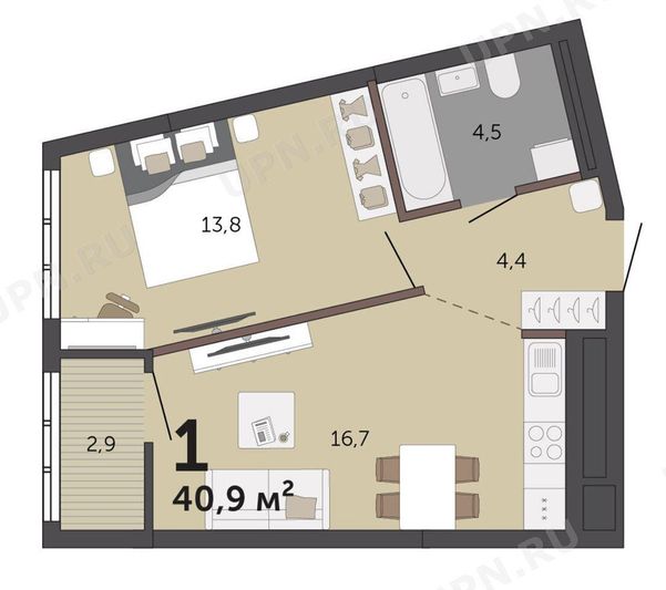 Продажа 1-комнатной квартиры 40 м², 3/27 этаж