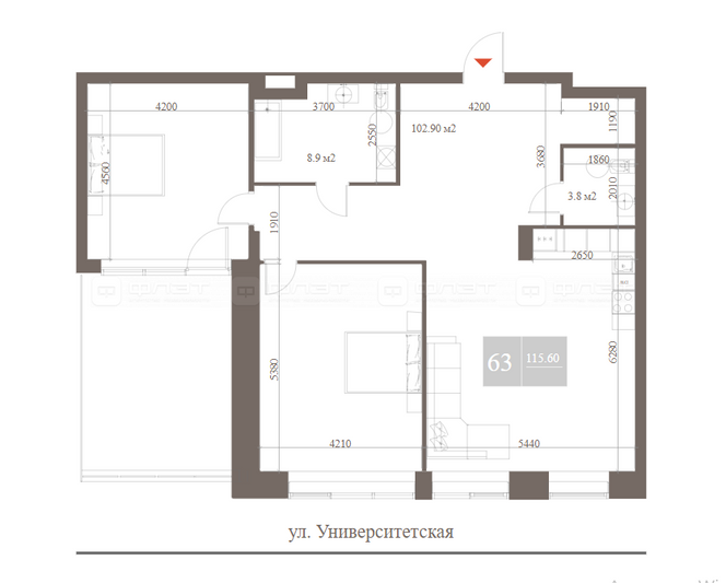 Продажа 2-комнатной квартиры 115 м², 3/6 этаж