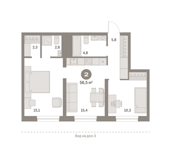 Продажа 2-комнатной квартиры 56,5 м², 2/8 этаж