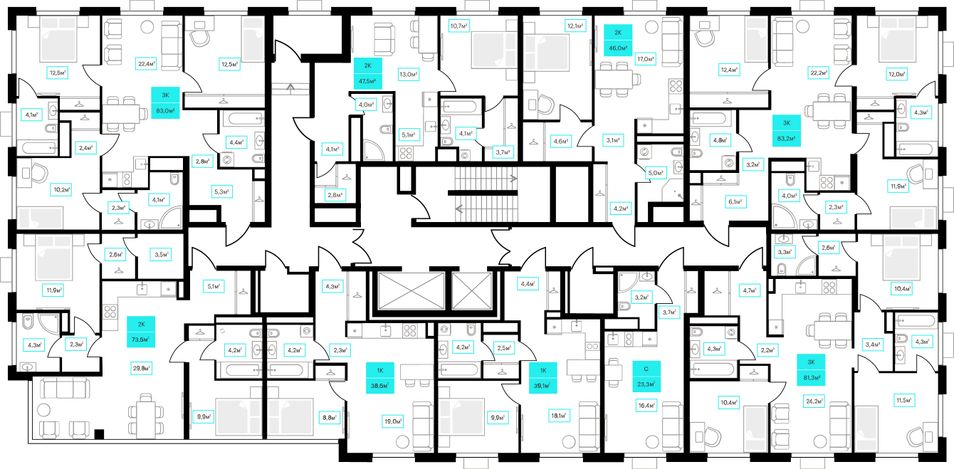 Продажа 2-комнатной квартиры 73,6 м², 13/23 этаж