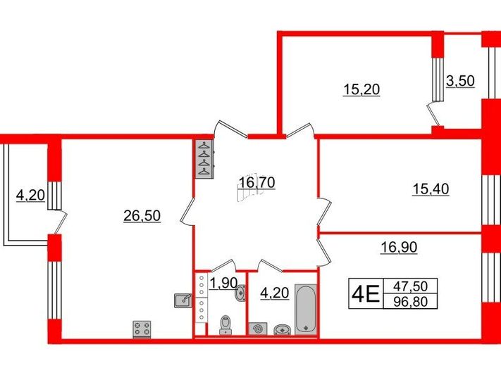 Продажа 3-комнатной квартиры 96,8 м², 6/10 этаж