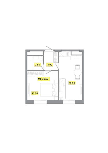 Продажа 2-комнатной квартиры 35,5 м², 2 этаж