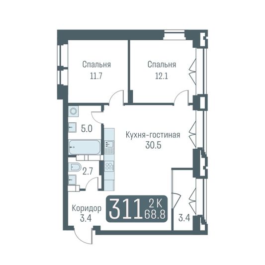 Продажа 3-комнатной квартиры 67,1 м², 7/24 этаж