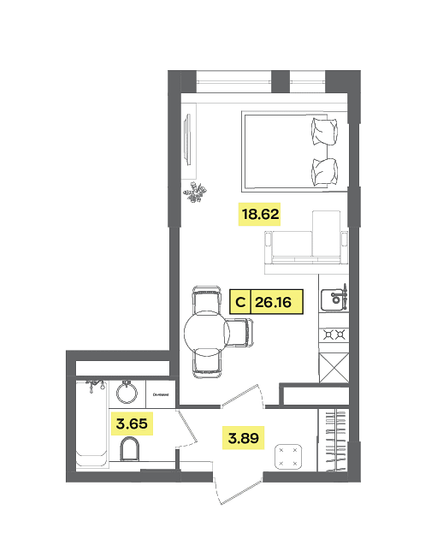 Продажа квартиры-студии 26,2 м², 4 этаж