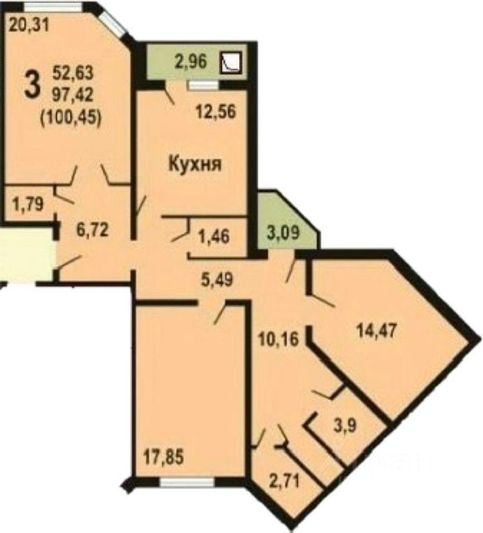 Продажа 3-комнатной квартиры 97,6 м², 7/16 этаж