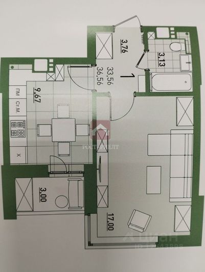 Продажа 1-комнатной квартиры 36,6 м², 9/22 этаж