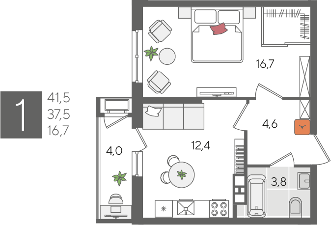 Продажа 1-комнатной квартиры 41,5 м², 7/24 этаж