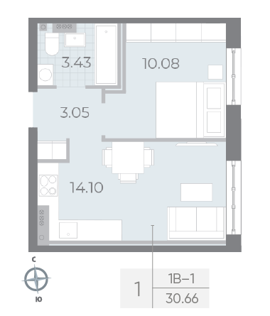 Продажа 1-комнатной квартиры 30,7 м², 4/8 этаж