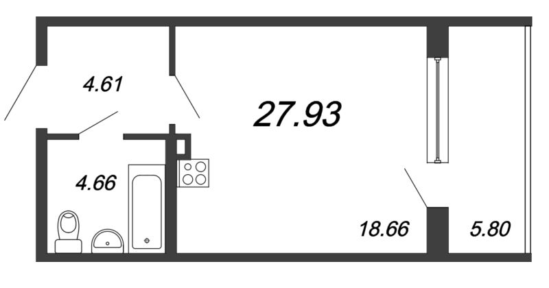 Продажа квартиры-студии 27,9 м², 3/4 этаж