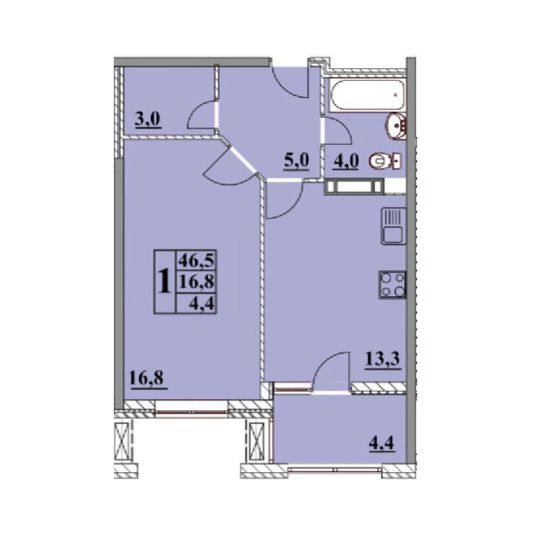 Продажа 1-комнатной квартиры 47 м², 1/14 этаж