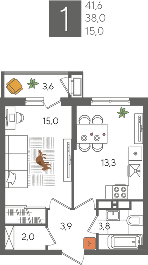 Продажа 1-комнатной квартиры 41,6 м², 16/24 этаж