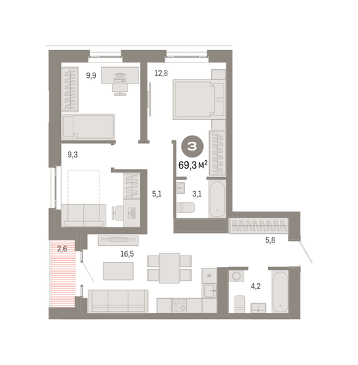 Продажа 3-комнатной квартиры 69,3 м², 4/31 этаж
