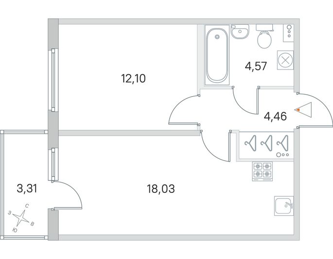 Продажа 1-комнатной квартиры 40,2 м², 1/4 этаж