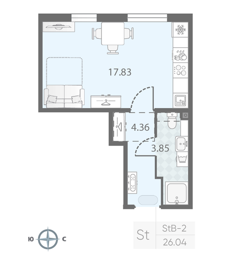 Продажа квартиры-студии 26 м², 10/23 этаж
