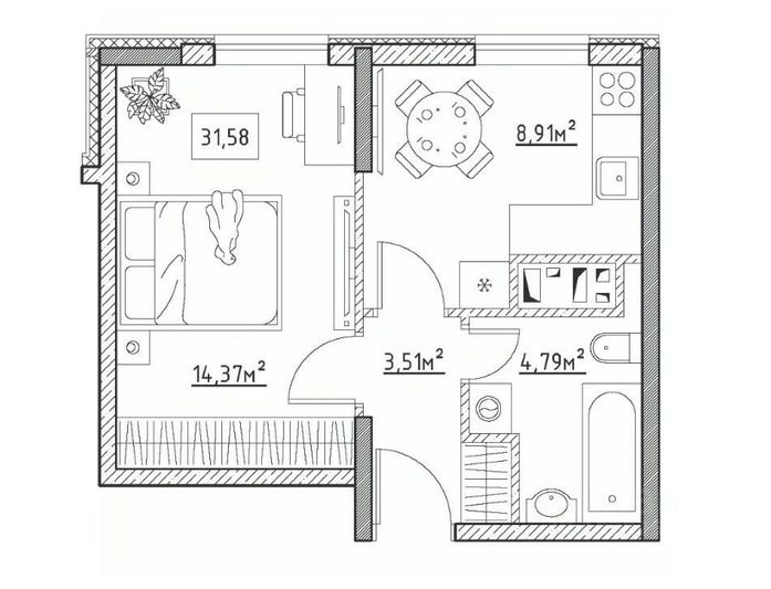 Продажа 1-комнатной квартиры 31,6 м², 6/9 этаж