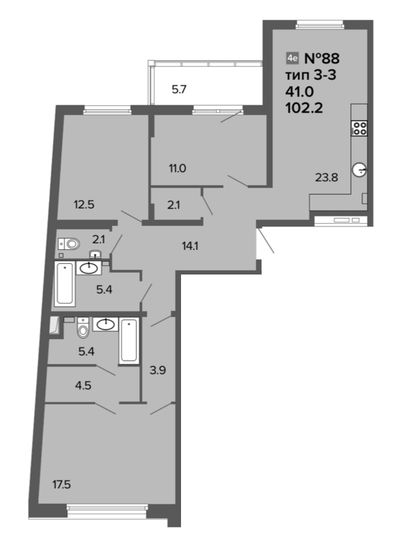 Продажа 4-комнатной квартиры 103,1 м², 2/6 этаж
