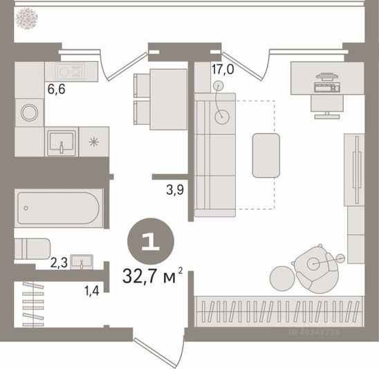 Продажа 1-комнатной квартиры 32,7 м², 1/5 этаж