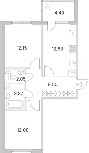 Продажа 2-комнатной квартиры 54,7 м², 1/5 этаж