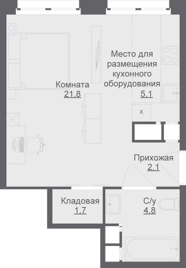 Продажа 1-комнатной квартиры 35,5 м², 3/17 этаж