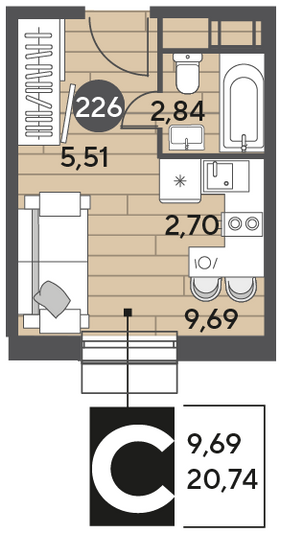 Продажа квартиры-студии 20,7 м², 7/12 этаж