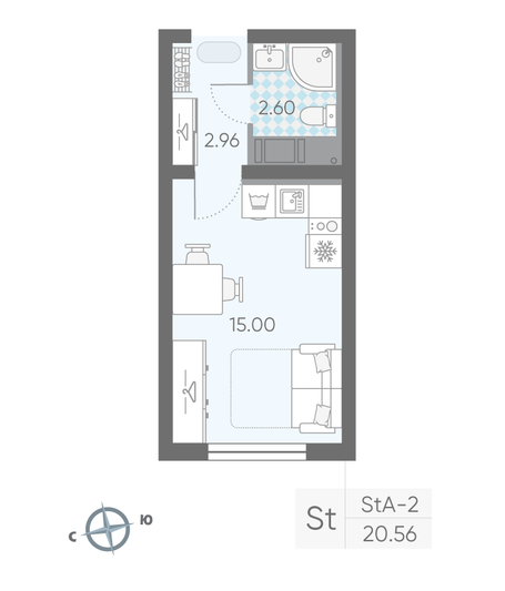 Продажа квартиры-студии 20,6 м², 4/25 этаж