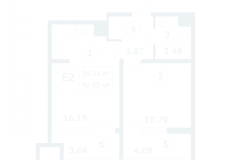 Продажа 1-комнатной квартиры 42 м², 6/12 этаж