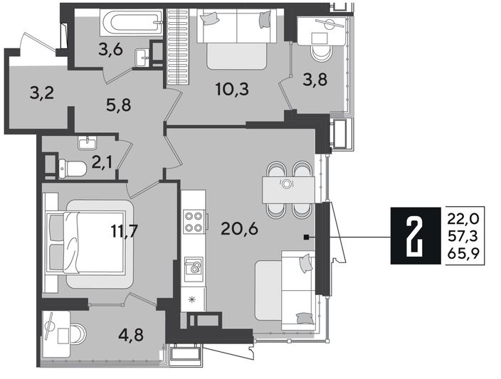 Продажа 2-комнатной квартиры 65,9 м², 17/18 этаж
