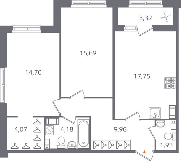 Продажа 2-комнатной квартиры 69,9 м², 11/17 этаж