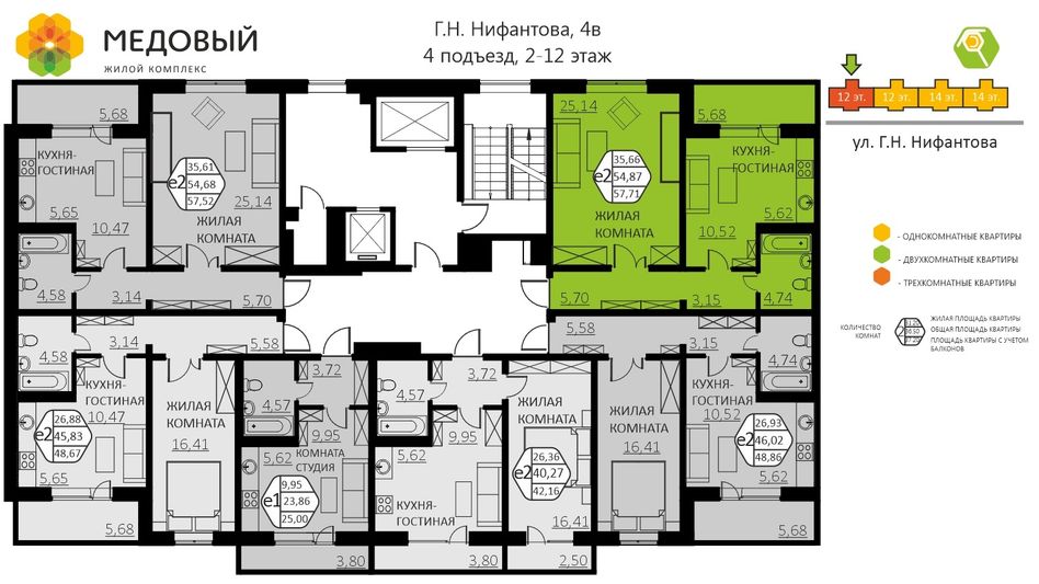 Продажа 2-комнатной квартиры 57,6 м², 9/14 этаж