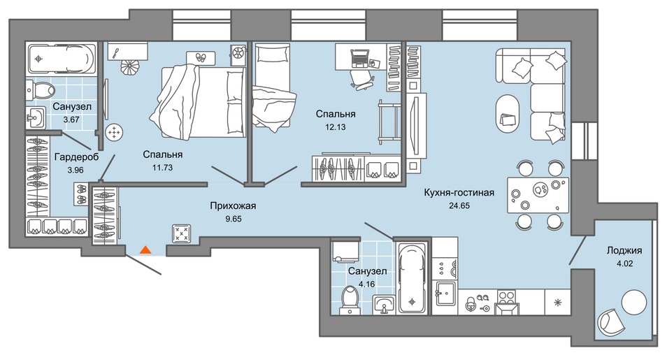 Продажа 2-комнатной квартиры 72 м², 2/9 этаж