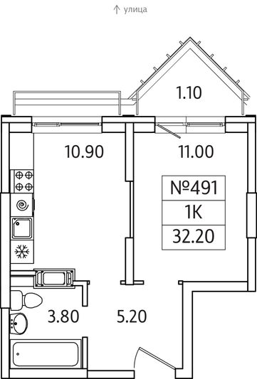 Продажа 1-комнатной квартиры 32 м², 21/25 этаж