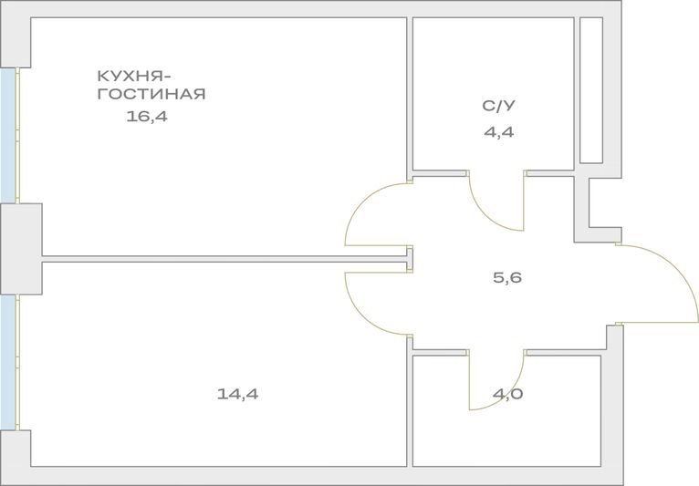 Продажа 1-комнатной квартиры 44,8 м², 7/23 этаж