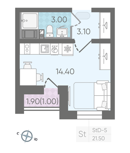 Продажа квартиры-студии 21,5 м², 12/25 этаж