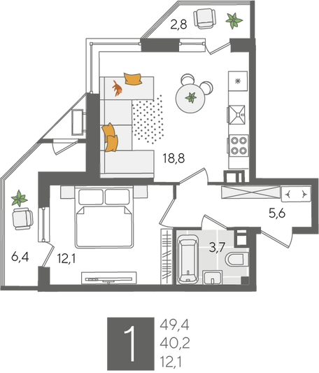 Продажа 1-комнатной квартиры 49,4 м², 6/24 этаж