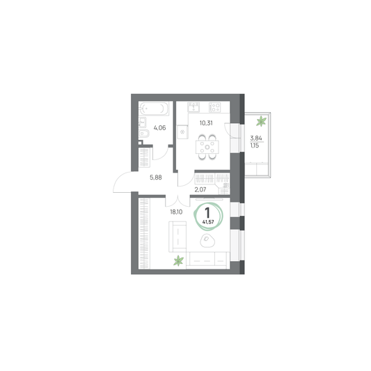 Продажа 1-комнатной квартиры 41,6 м², 2/8 этаж