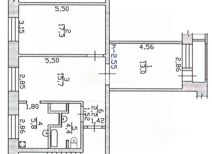 Продажа 3-комнатной квартиры 58,4 м², 4/9 этаж