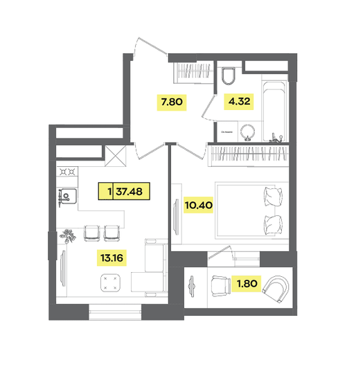 Продажа 2-комнатной квартиры 37,5 м², 3 этаж