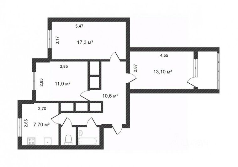 Продажа 3-комнатной квартиры 66,9 м², 2/9 этаж