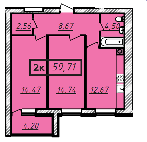 Продажа 2-комнатной квартиры 59,7 м², 9/10 этаж