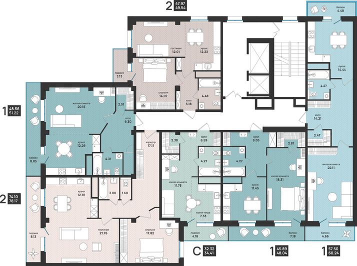 Продажа 2-комнатной квартиры 78,2 м², 7/13 этаж