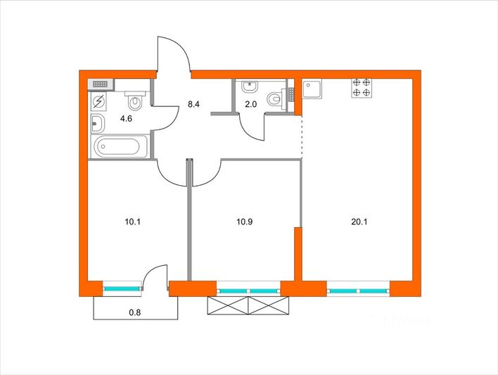 Продажа 2-комнатной квартиры 56,9 м², 14/24 этаж