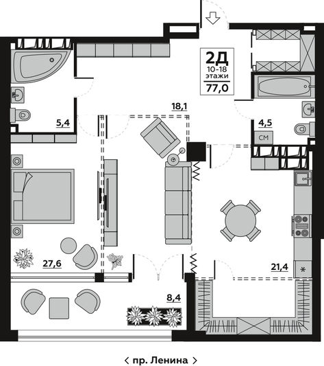 Продажа 2-комнатной квартиры 81,4 м², 4/18 этаж