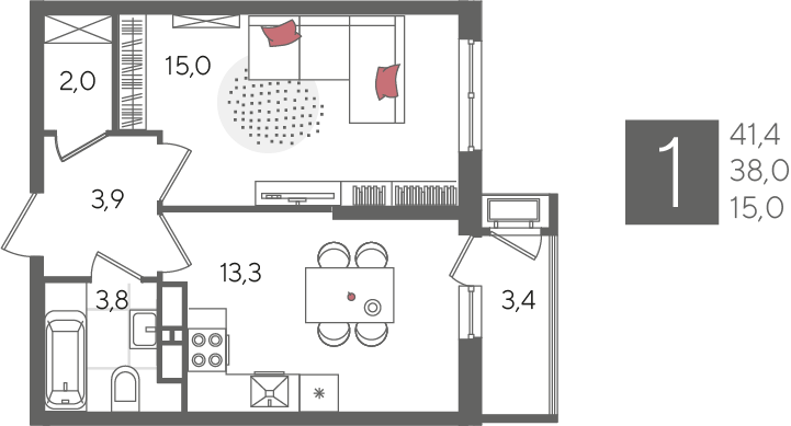 Продажа 1-комнатной квартиры 41,4 м², 17/24 этаж