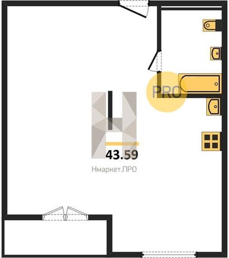 Продажа 1-комнатной квартиры 43,6 м², 24/25 этаж