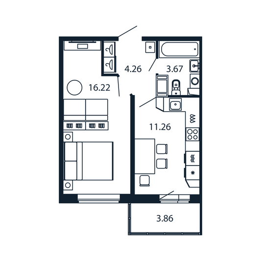 Продажа 1-комнатной квартиры 34,7 м², 8/12 этаж