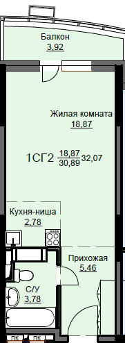 Продажа квартиры-студии 32,1 м², 11/17 этаж