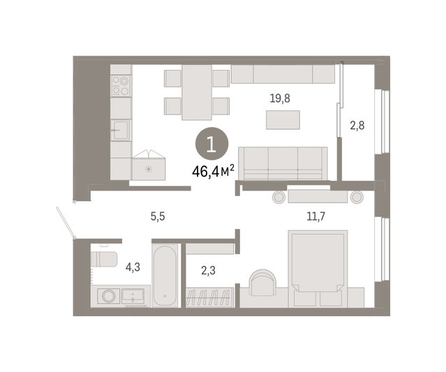 Продажа 1-комнатной квартиры 46,4 м², 17/17 этаж